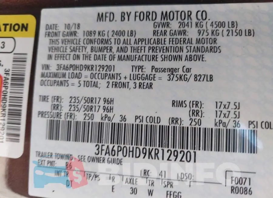 3FA6P0HD9KR129201 Photo# 9
