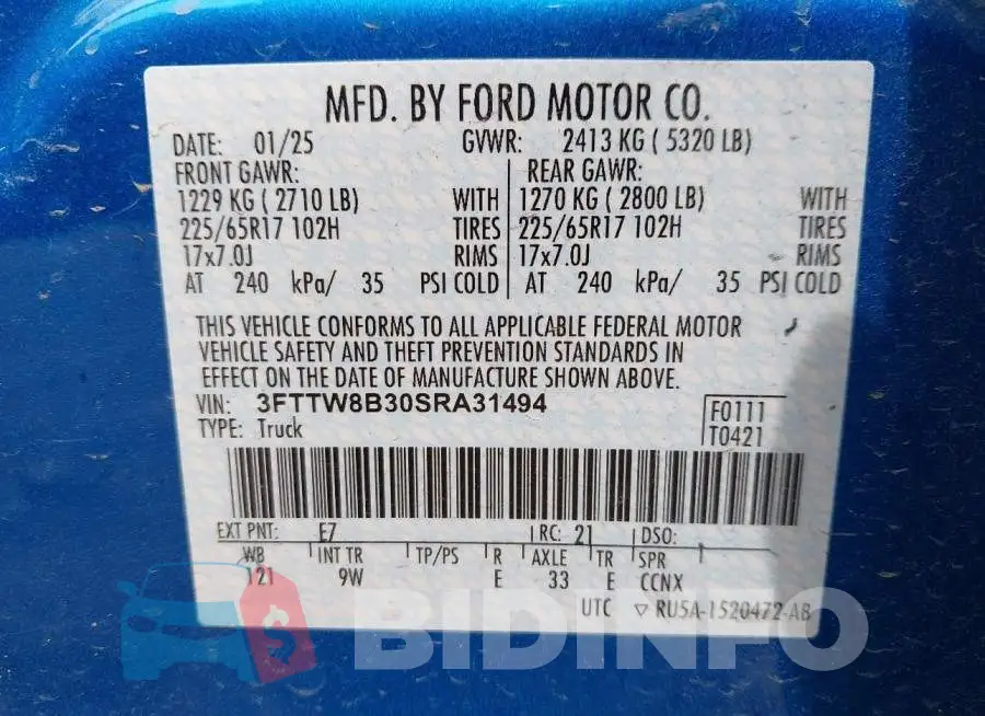 3FTTW8B30SRA31494 Photo# 9