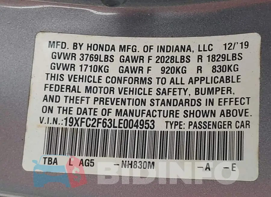 19XFC2F63LE004953 Photo# 9