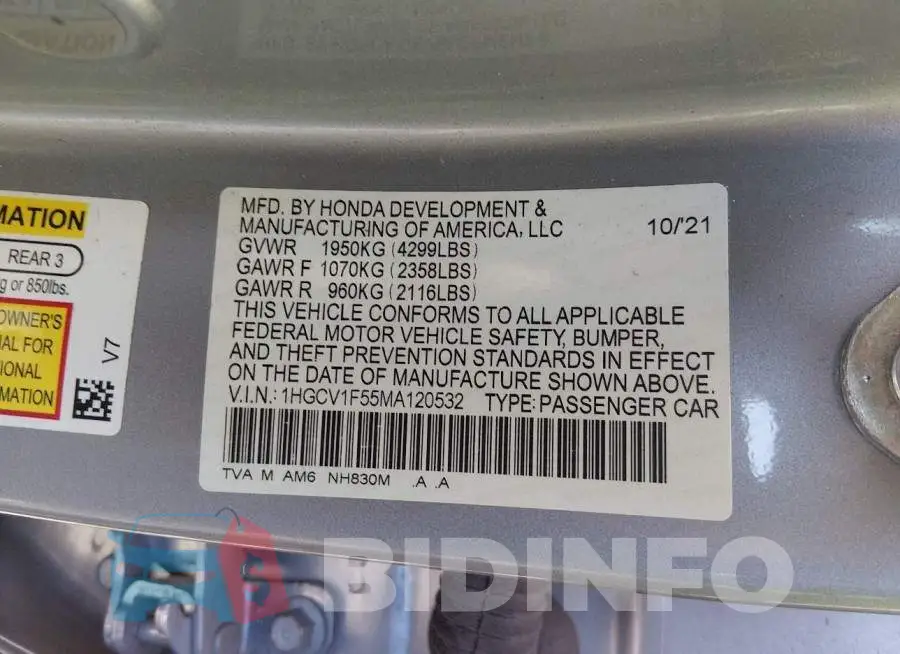 1HGCV1F55MA120532 Photo# 9