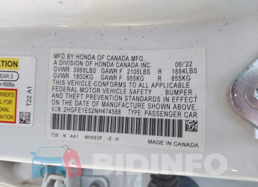 2HGFE1E52NH474588 Photo# 9