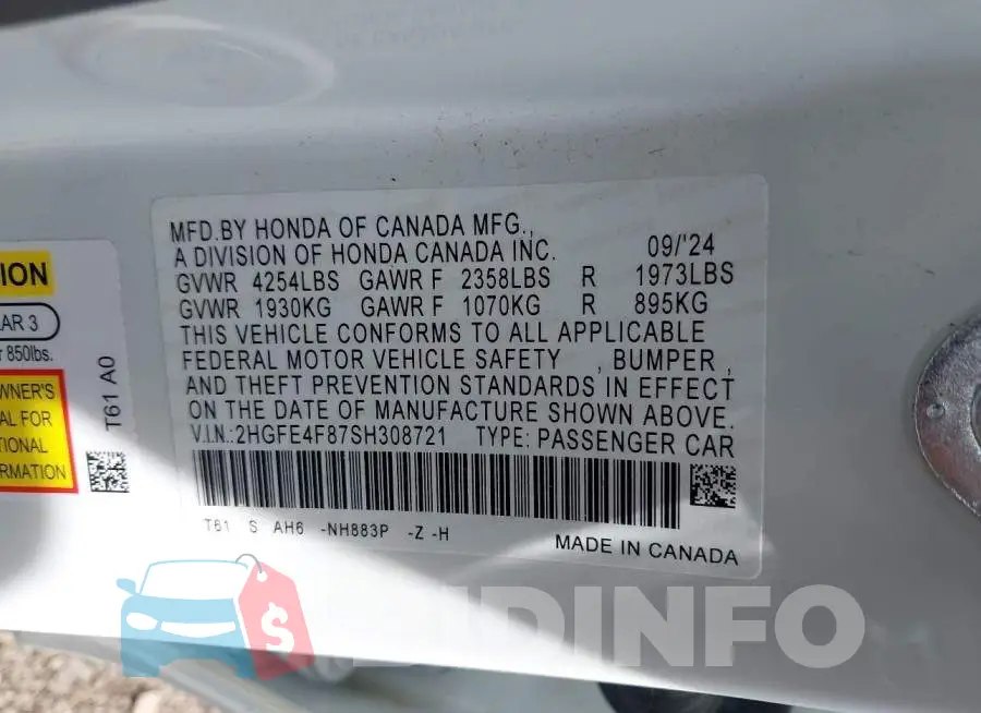 2HGFE4F87SH308721 Photo# 9