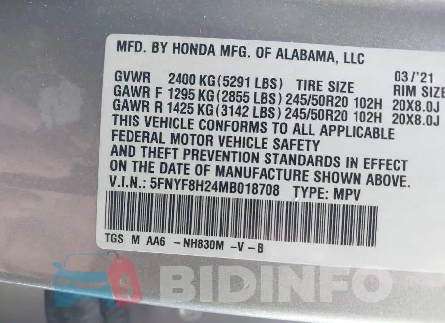 5FNYF8H24MB018708 Photo# 9