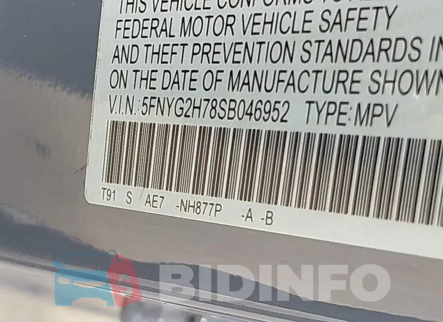 5FNYG2H78SB046952 Photo# 9