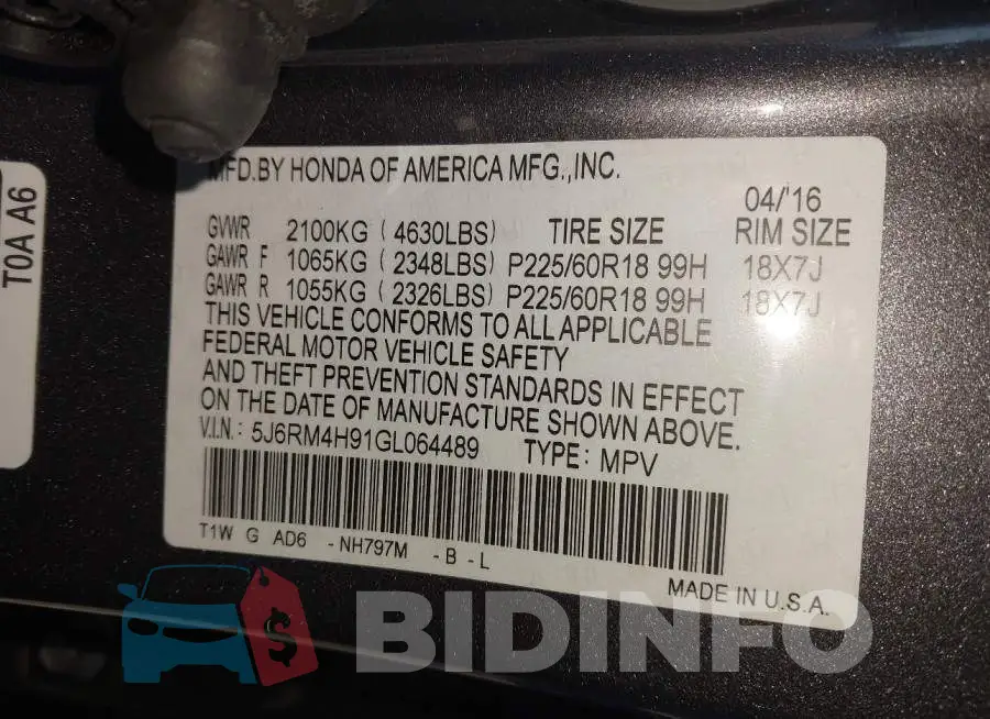 5J6RM4H91GL064489 Photo# 9