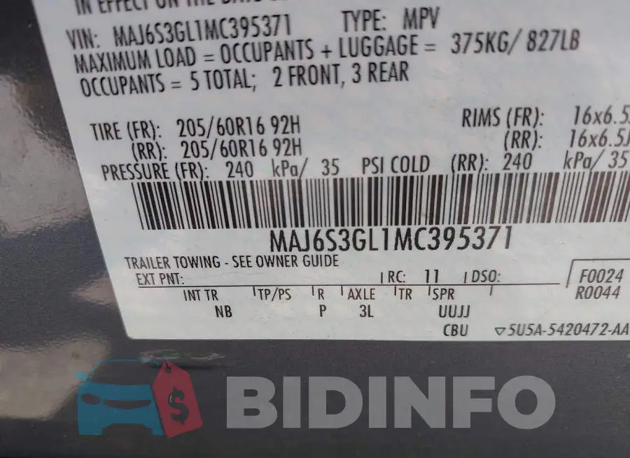 MAJ6S3GL1MC395371 Photo# 9