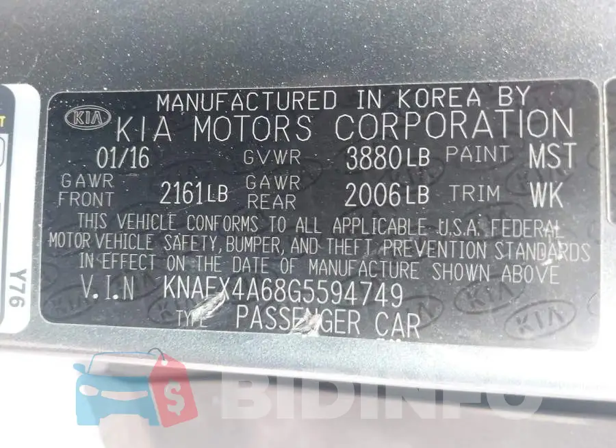 KNAFX4A68G5594749 Photo# 9