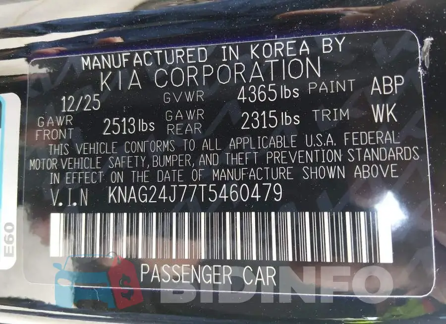 KNAG24J77T5460479 Photo# 9