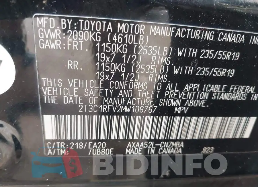 2T3C1RFV2MW108767 Photo# 9