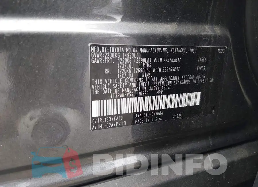 4T3RWRFV5RU110323 Photo# 9