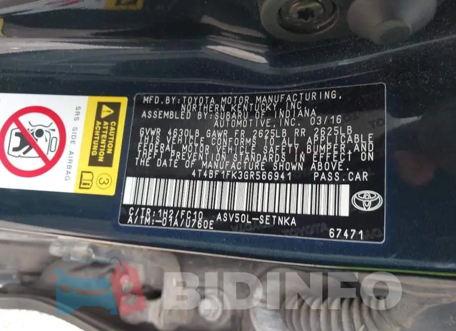 4T4BF1FK3GR566941 Photo# 9