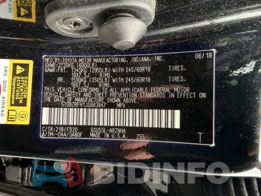 5TDBZRFH1JS883847 Photo# 9