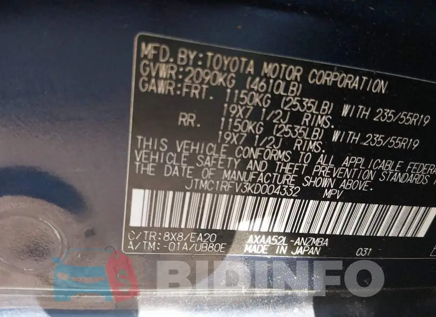 JTMC1RFV3KD004332 Photo# 9