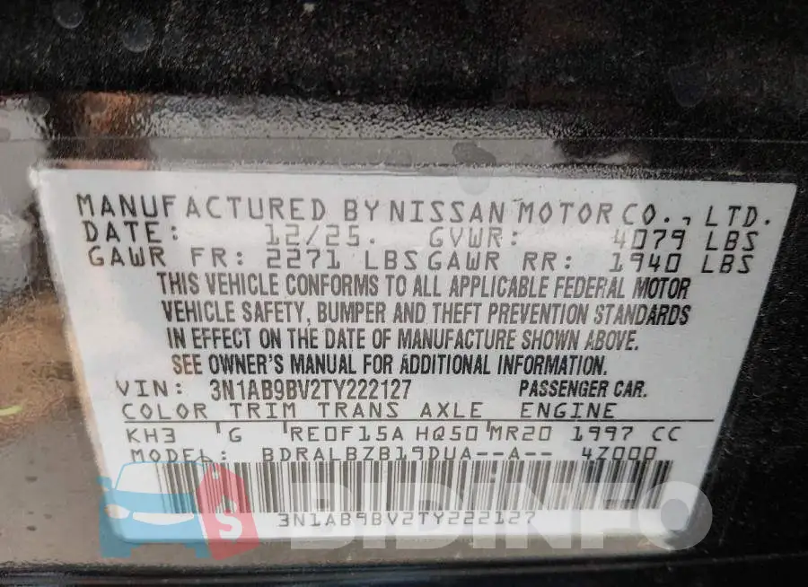3N1AB9BV2TY222127 Photo# 9