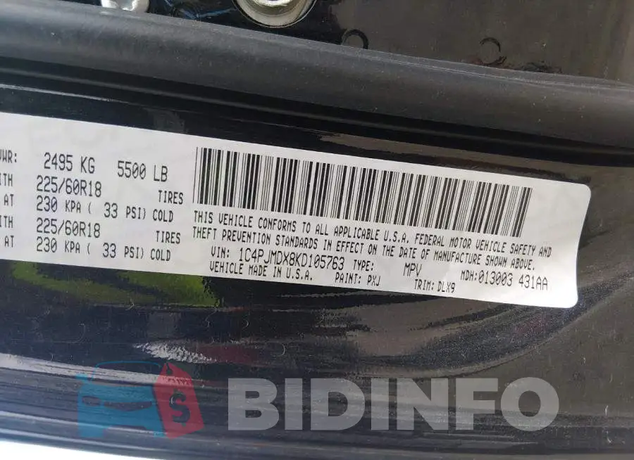 1C4PJMDX8KD105763 Photo# 9