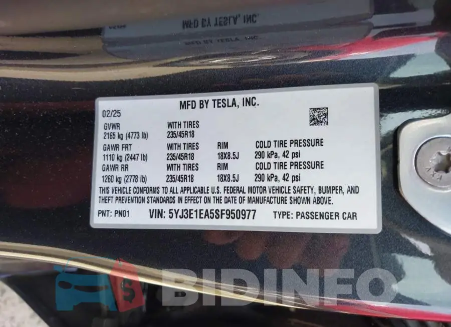 5YJ3E1EA5SF950977 Photo# 9