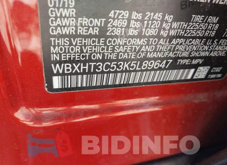 WBXHT3C53K5L89647 Photo# 9