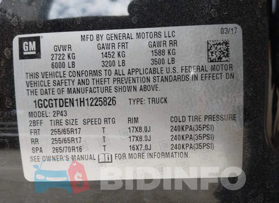 1GCGTDEN1H1225826 Photo# 9