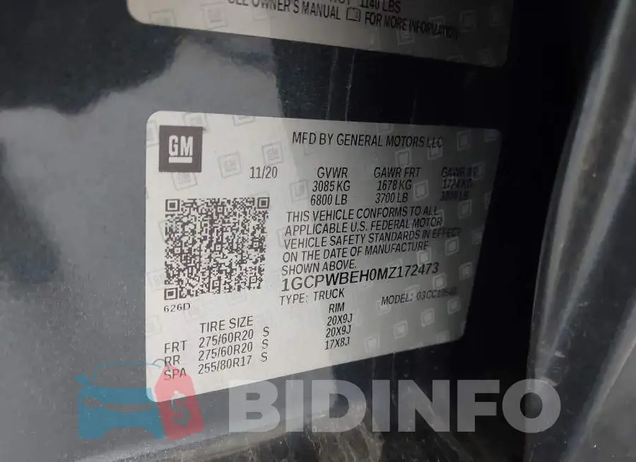 1GCPWBEH0MZ172473 Photo# 9