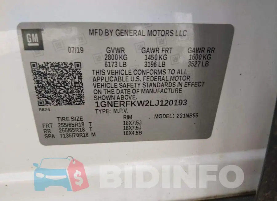 1GNERFKW2LJ120193 Photo# 9