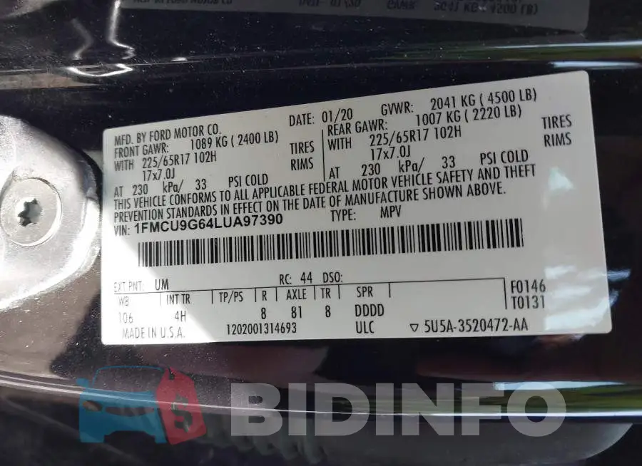 1FMCU9G64LUA97390 Photo# 9