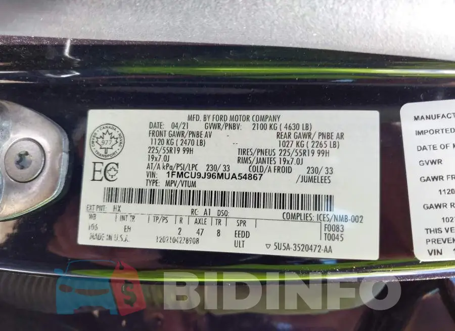 1FMCU9J96MUA54867 Photo# 9