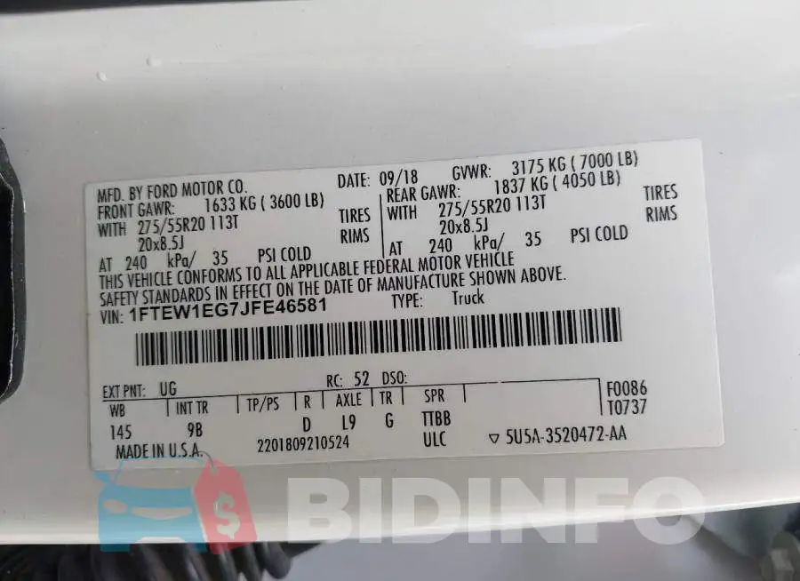 1FTEW1EG7JFE46581 Photo# 9