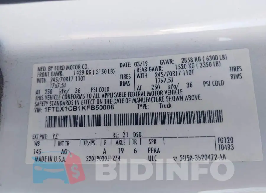 1FTEX1CB1KFB50008 Photo# 9