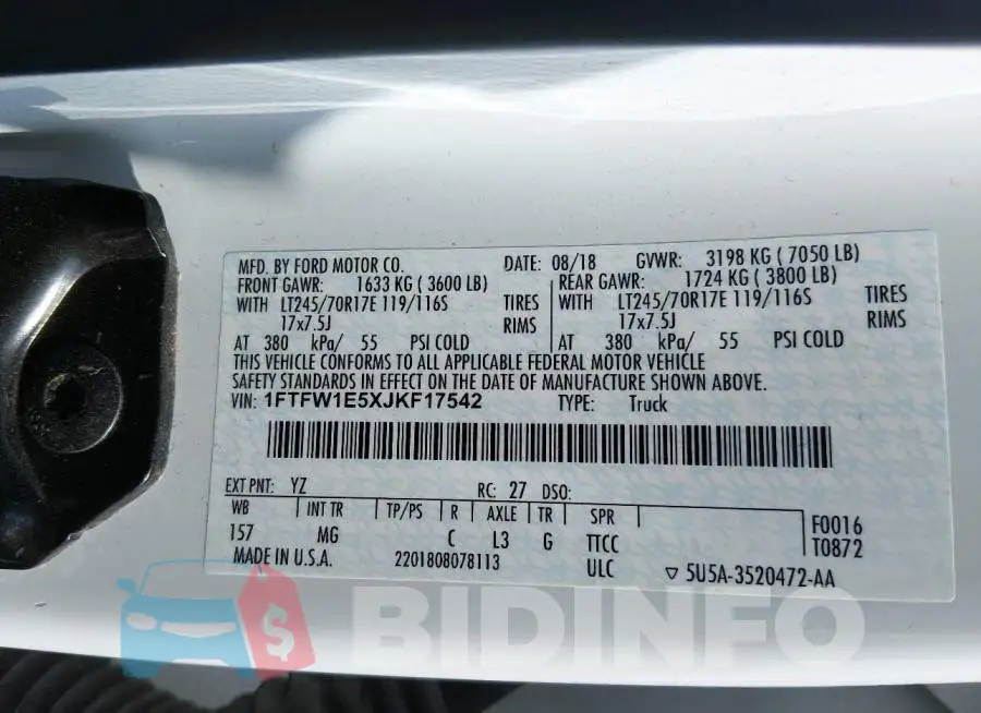 1FTFW1E5XJKF17542 Photo# 9