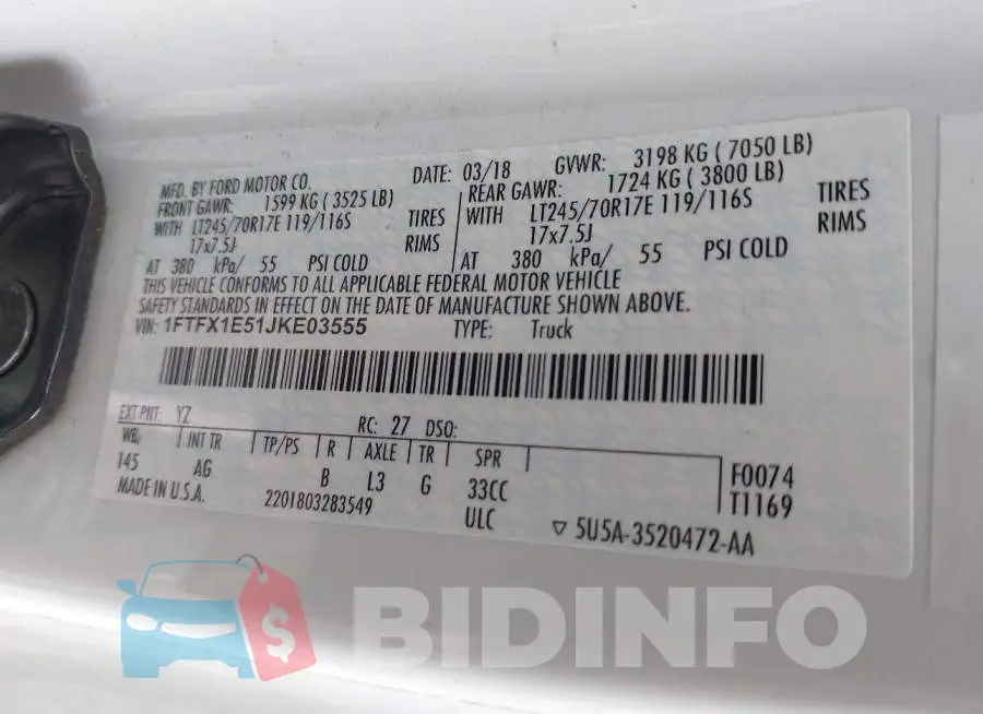 1FTFX1E51JKE03555 Photo# 4