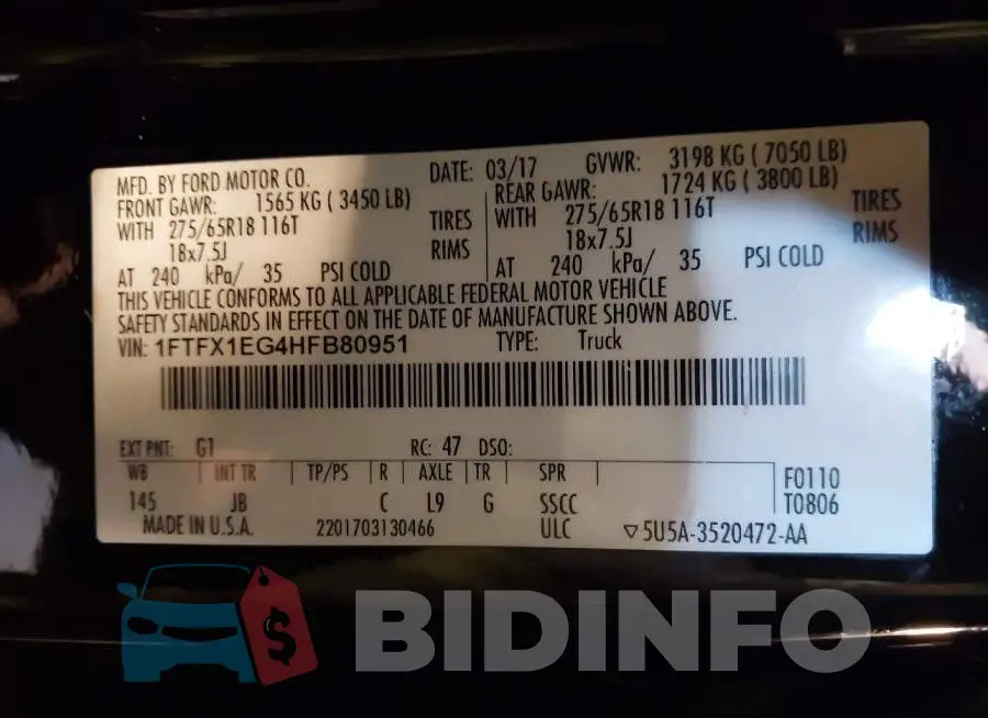 1FTFX1EG4HFB80951 Photo# 9