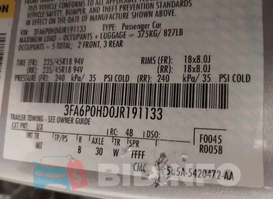 3FA6P0HD0JR191133 Photo# 9