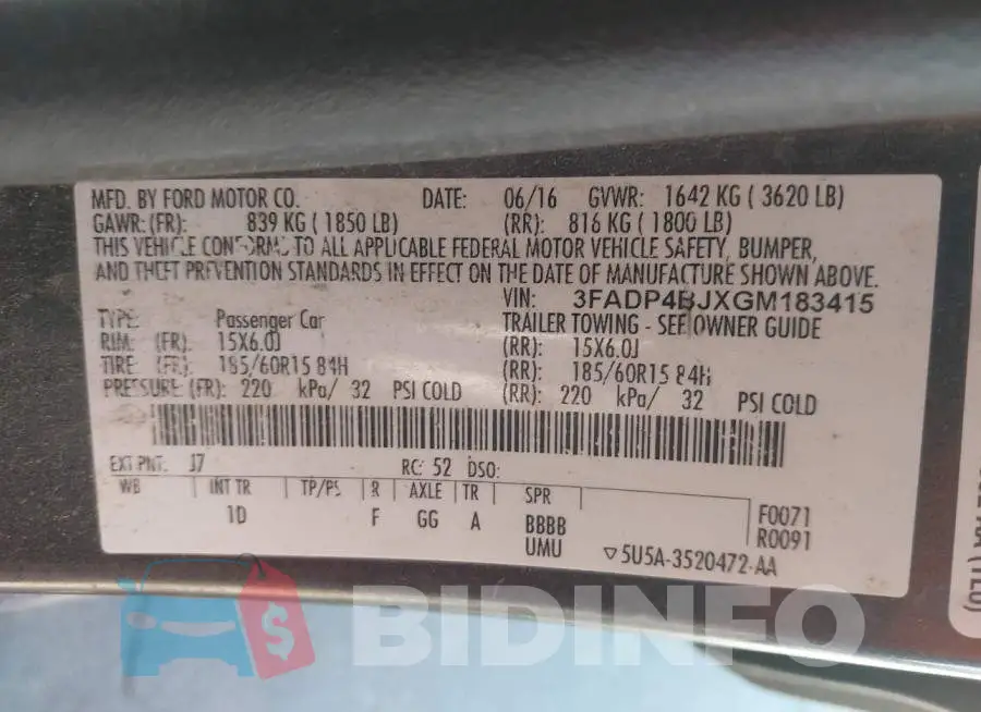 3FADP4BJXGM183415 Photo# 9