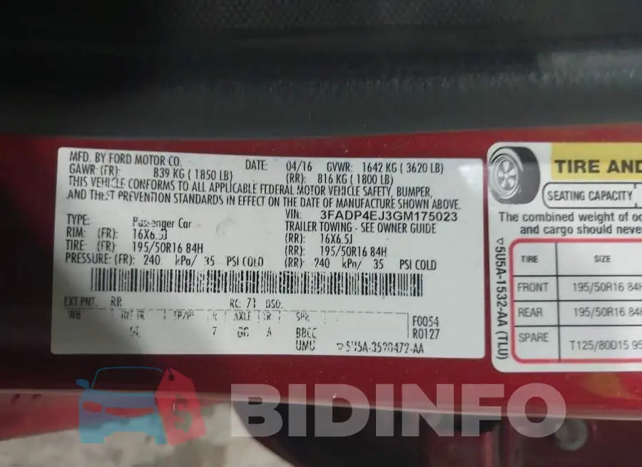 3FADP4EJ3GM175023 Photo# 9