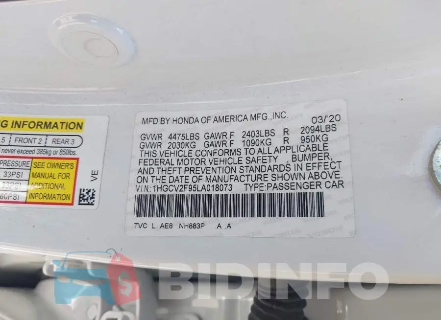 1HGCV2F95LA018073 Photo# 9