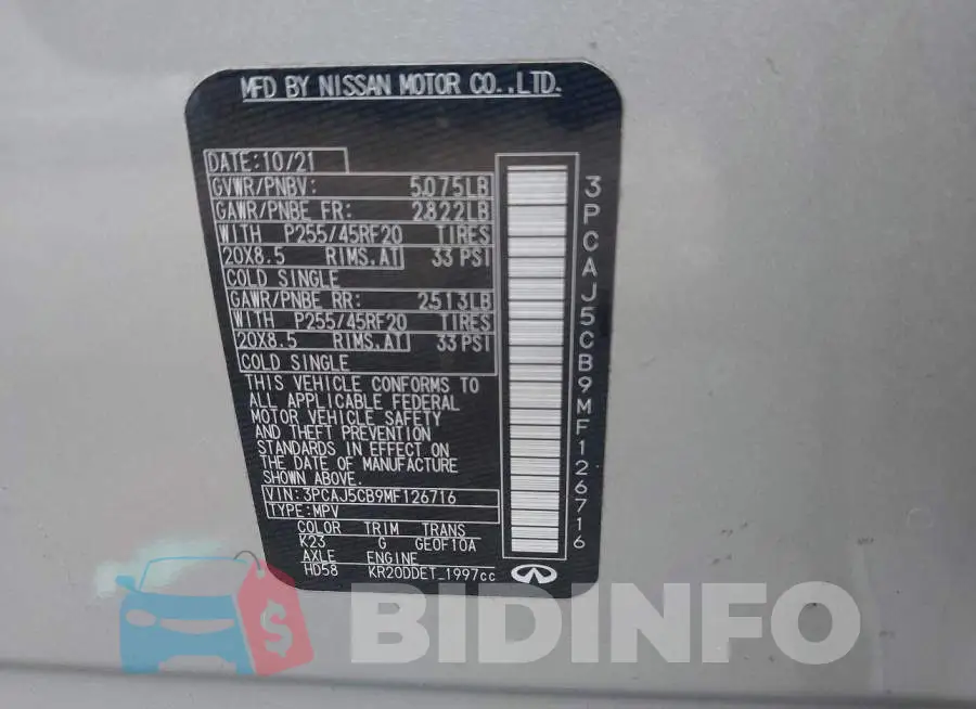 3PCAJ5CB9MF126716 Photo# 9