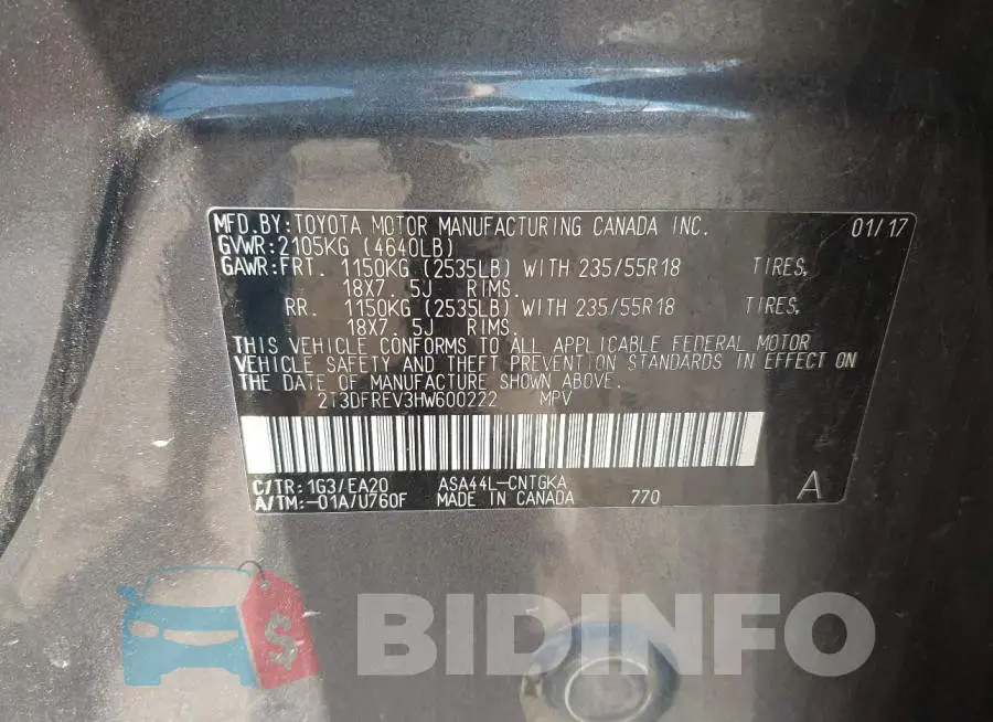 2T3DFREV3HW600222 Photo# 9