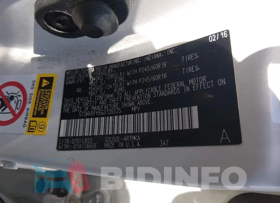 5TDKKRFH5GS135535 Photo# 9