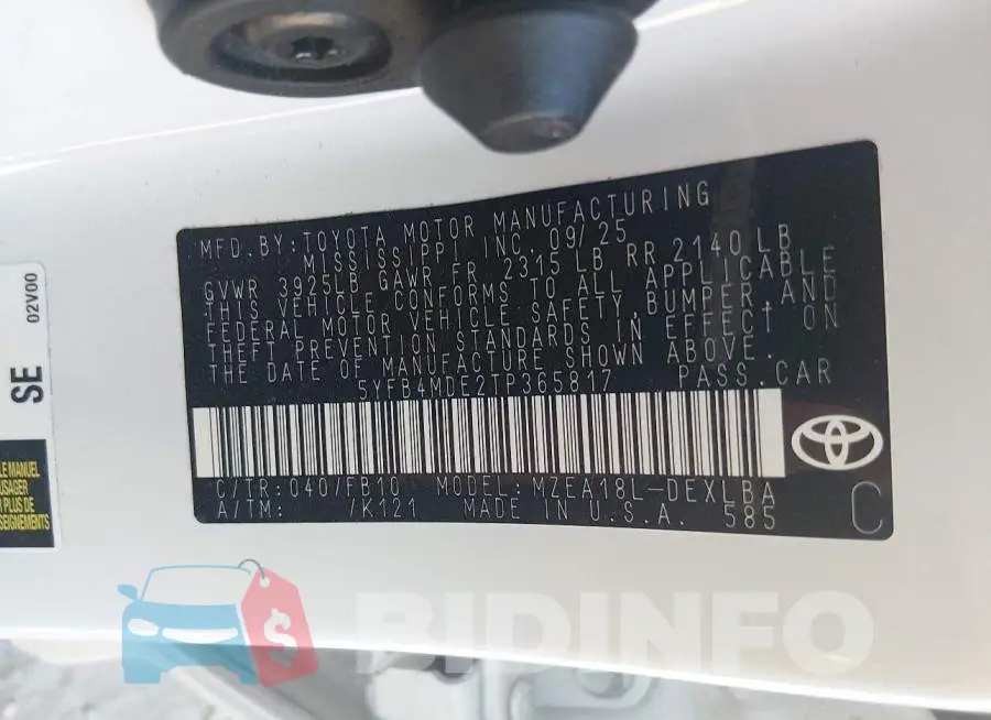 5YFB4MDE2TP365817 Photo# 9
