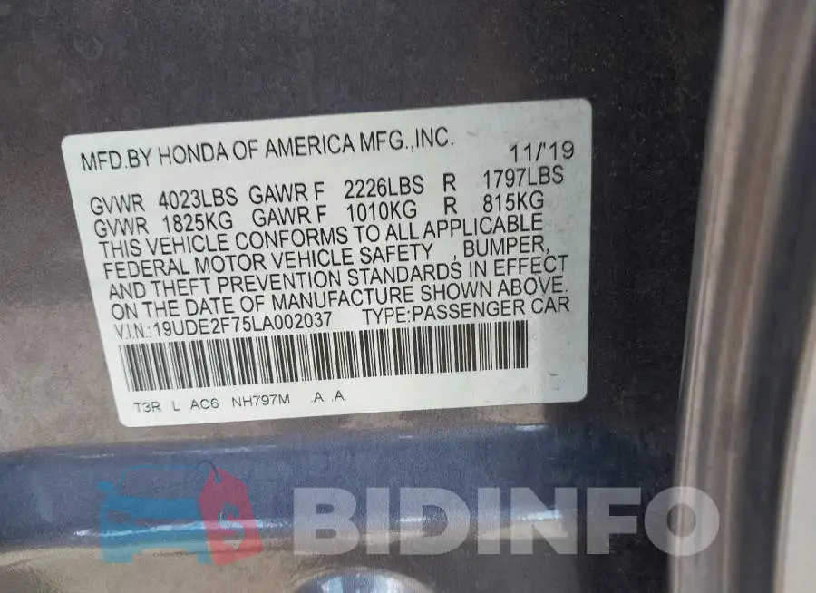 19UDE2F75LA002037 Photo# 9