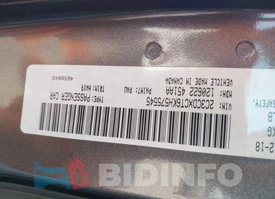 2C3CDXCT6KH575545 Photo# 9