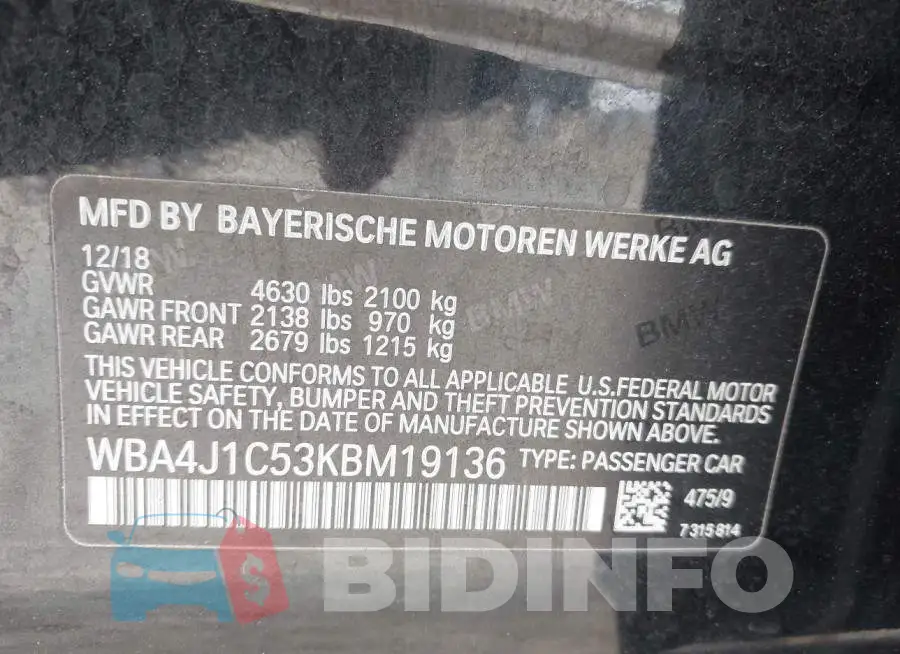 WBA4J1C53KBM19136 Photo# 9