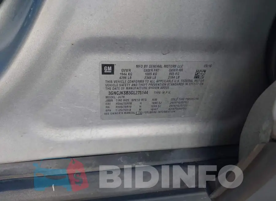 3GNCJKSB3GL275144 Photo# 9