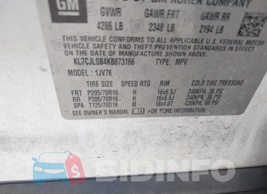 KL7CJLSB4KB873166 Photo# 9