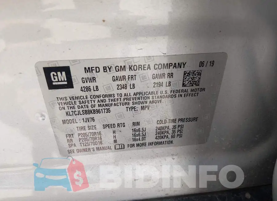 KL7CJLSB8KB961735 Photo# 9
