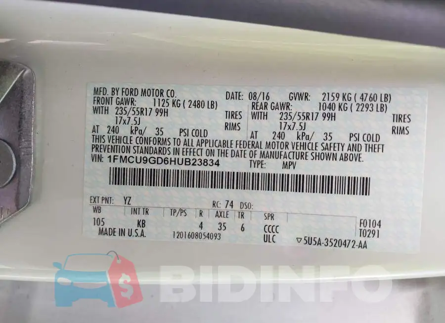 1FMCU9GD6HUB23834 Photo# 9