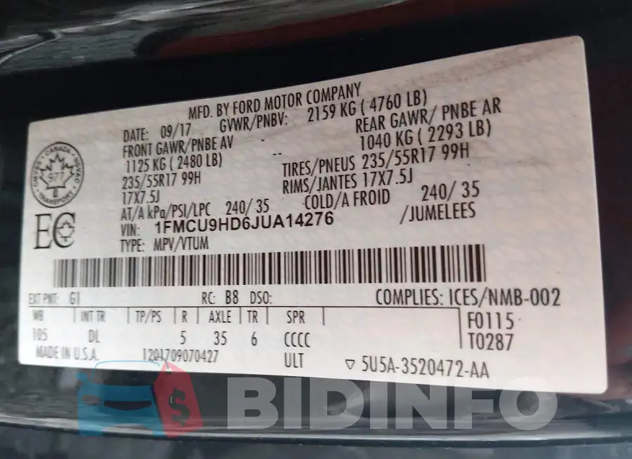 1FMCU9HD6JUA14276 Photo# 9