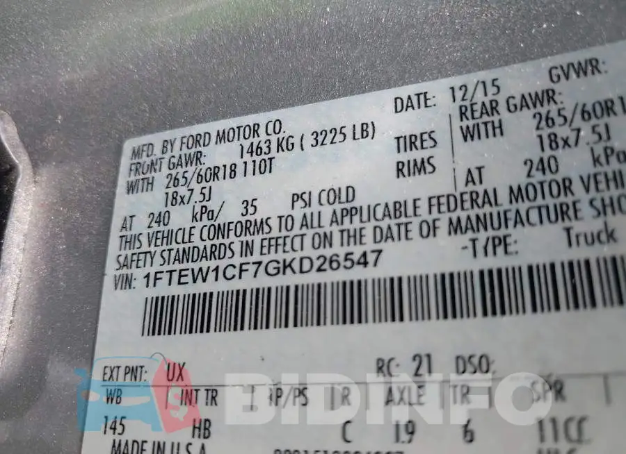 1FTEW1CF7GKD26547 Photo# 9