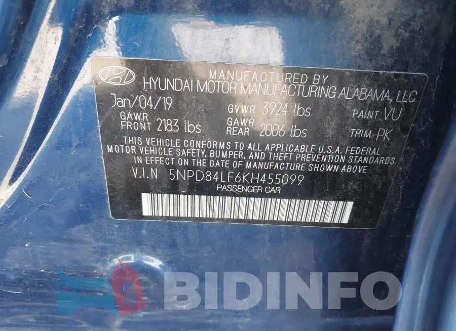 5NPD84LF6KH455099 Photo# 9