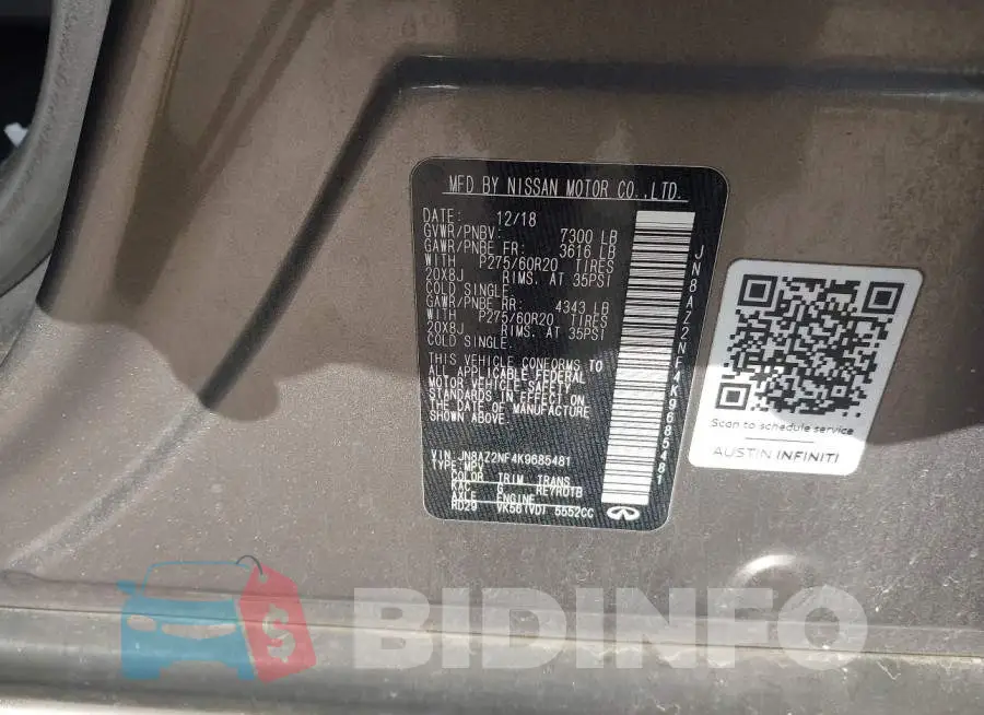 JN8AZ2NF4K9685481 Photo# 9